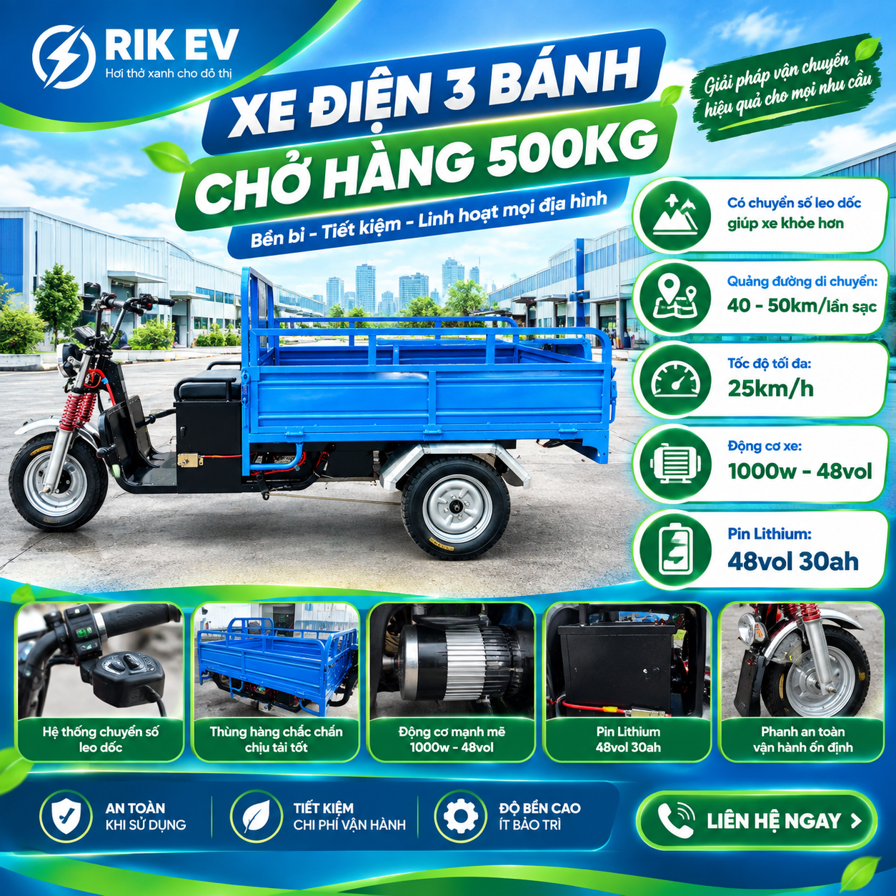 Xe điện 3 bánh chở hàng 500kg
