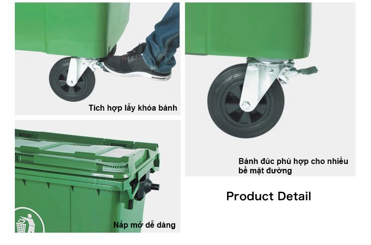 Thùng rác nhựa HDPE 660L có 4 bánh xe