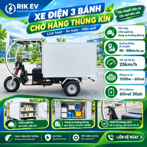 Xe điện 3 bánh chở hàng thùng kín