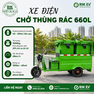 Xe điện 3 bánh chở thùng rác 660l