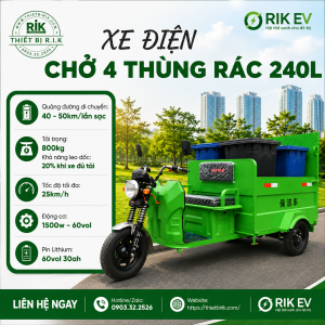 Xe điện 3 bánh chở 4 thùng 240l