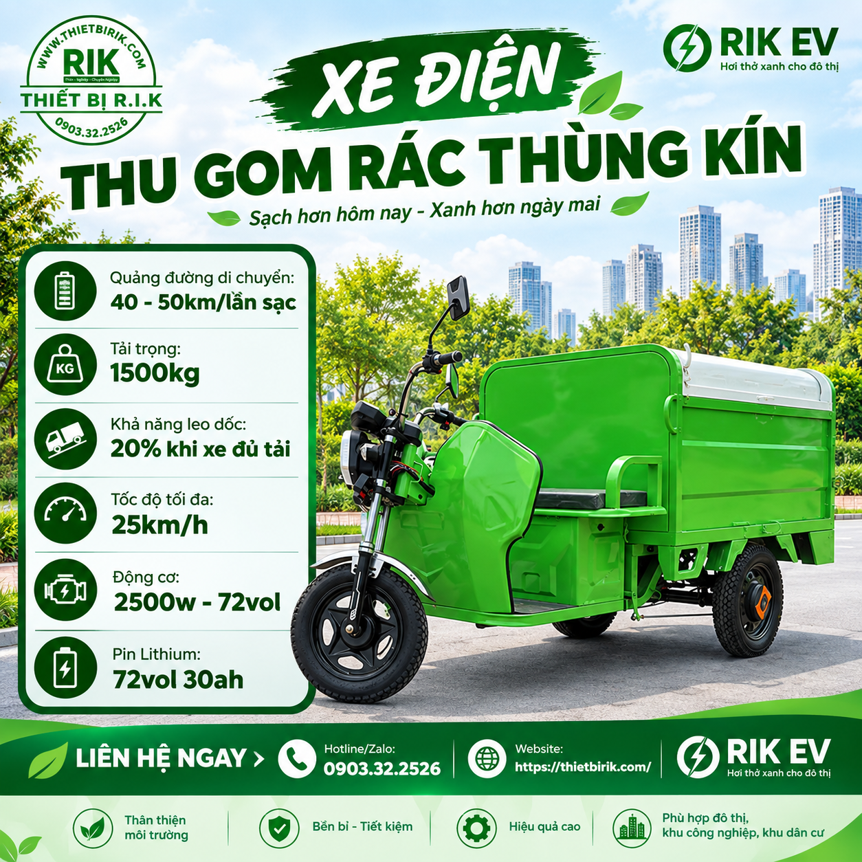 Xe điện thu gom rác thùng kín