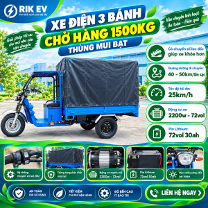 Xe điện 3 bánh chở hàng 1500kg mui bạt