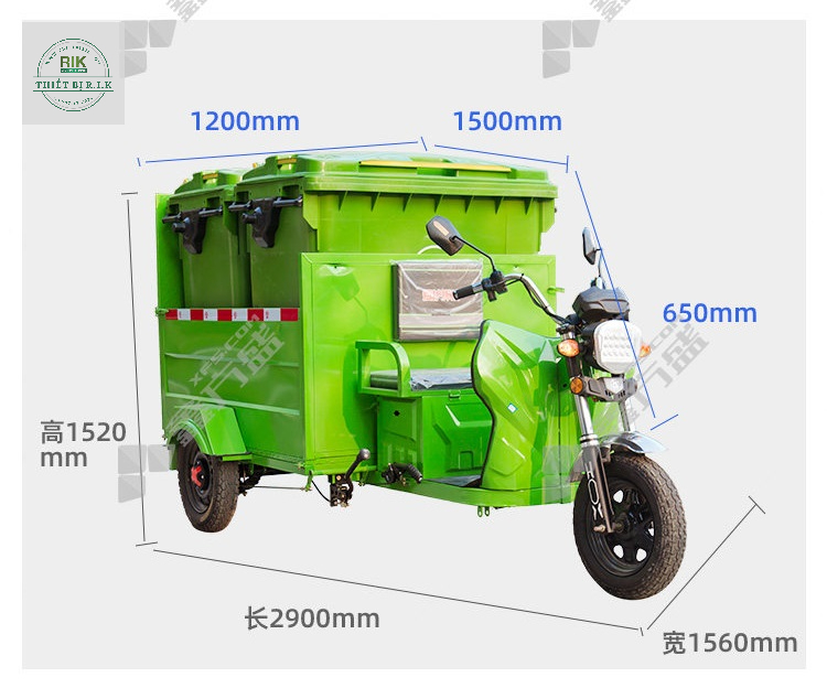 Xe điện 3 bánh chở thùng rác 660l