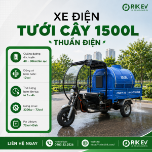 Xe điện 3 bánh tưới cây 1500l thuần điện